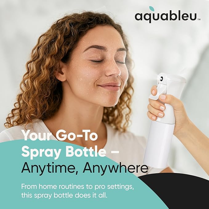 Aquableu Spray Bottle for Hair – Continuous Mist Spray Bottle for Hair Care, Styling, Cleaning, Plants, Pets & Essential Oils (Variety Pack of 2 - Black & White, 6.76oz/200ml)