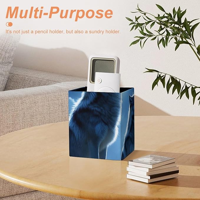 Pen Holder Stand For Desk, Pencil Pen Holder Cup, Desktop Stationery Organizer, Waterproof Multifunctional Office Supplies Wolves Howling Full Moon