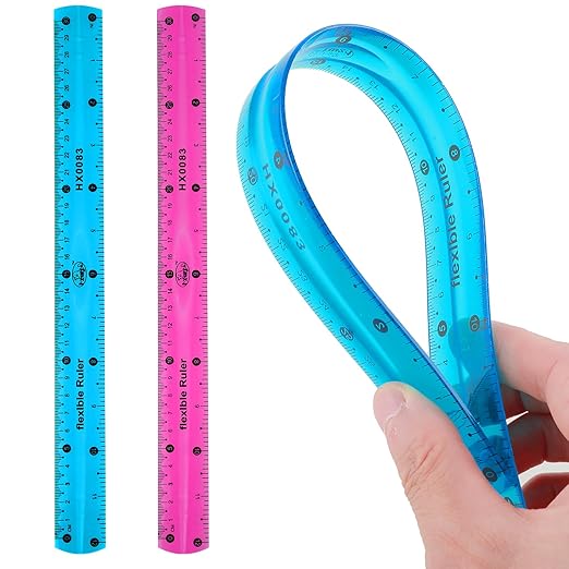 Vin Beauty 2 Pcs Flexible Ruler 30cm/12in Bendable Scale Ruler Plastic Clear Straight Edge Ruler Soft Shatterproof Ruler for Kids Students School Classroom Adults Office Stationary (Pink, Blue)