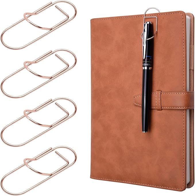 Wisdompro Pen Clip, 12 Pack Stainless Steel Pencil Clip Holder for Notebook, Books, Journal, Clipboard, Paper, etc. - Fits Almost Any Pen Size (Rose Gold)