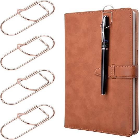 Wisdompro Pen Clip, 12 Pack Stainless Steel Pencil Clip Holder for Notebook, Books, Journal, Clipboard, Paper, etc. - Fits Almost Any Pen Size (Rose Gold)