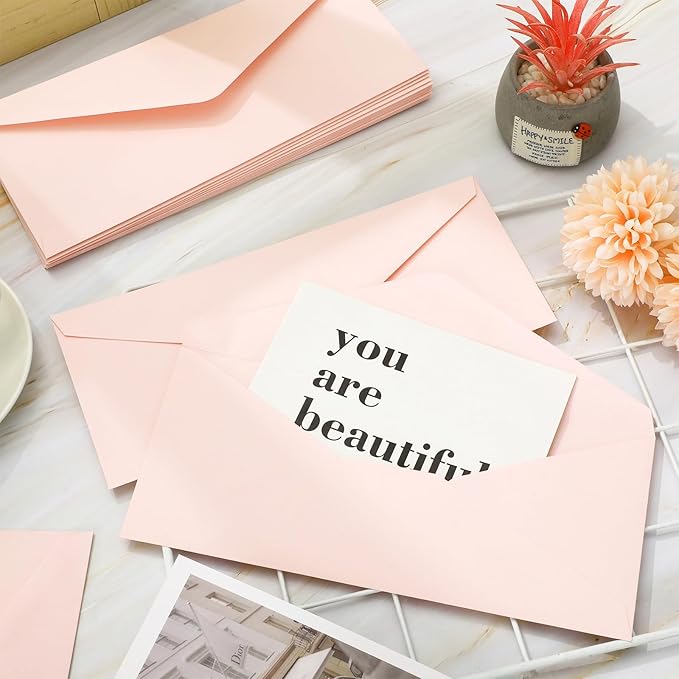 Whaline 50Pcs Business Envelopes Blush Pink Mailing Envelopes V-Flap Envelopes for Invitations Mailing Letters Checks Sending Card, 4 1/8 x 9 1/2 Inch