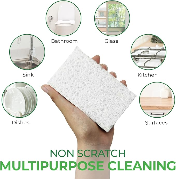 Biodegradable Compressed Cellulose Sponges - Pack of 32 Pop Up Natural Dish Sponges - Multicolor Non Scratch, Heavy Duty, Multipurpose, Compostable and Eco Friendly