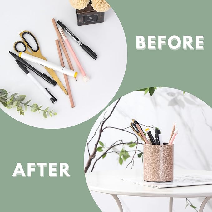 Pen Organizer, PU Leather Pencil Cups for Desk for Cosmetics Office Supplies,Make Up Brush Holder Organizer PH109