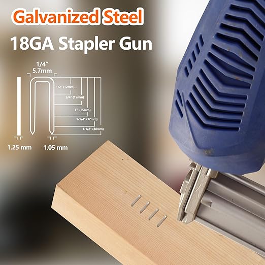 1000-Count 1-1/2 Inch Length, 18 Gauge 1/4 Inch Narrow Crown Staples, Heavy Duty Beveled Chiseled Pointed Galvanized Staples, for Pneumatic, Electric 18GA Stapler Gun