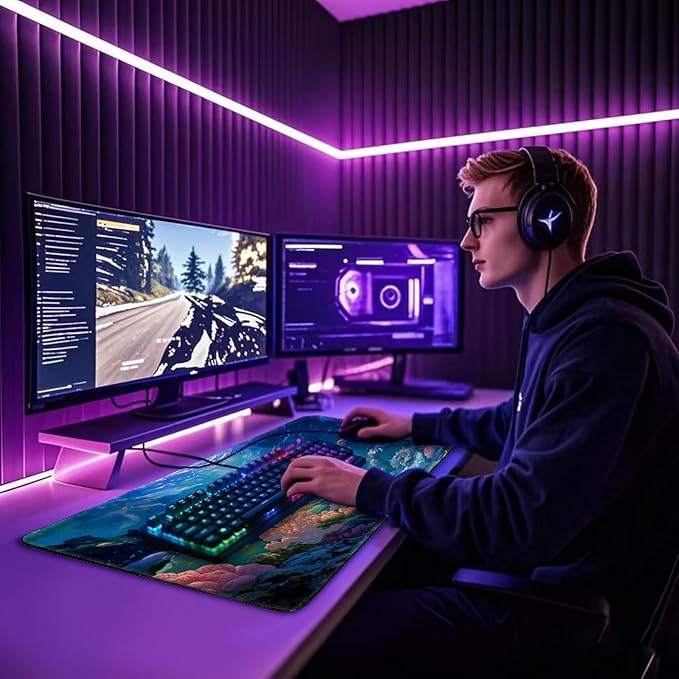 Sea Turtles Large Gaming Mouse Pad 31.5"x15.7"｜ Ocean Scene XXL Desk Mat, Non-Slip Rubber Base & Stitched Edges - Extended Waterproof Mousepad for PC/Laptop/Office/Home Decor