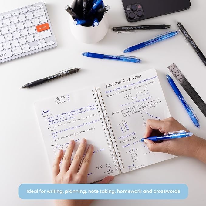 ParKoo Retractable Erasable Gel Pens Clicker, Fine Point 0.7 mm, Make Mistakes Disappear, 20 Pack Black and Blue Pens for Writing, Journaling and Crossword Puzzles