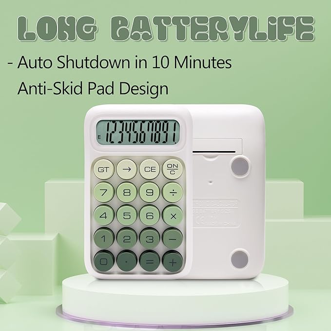 Mechanical Switch Calculator, 10 Digits, Large LCD Display, Purple, Big Buttons, Aesthetic