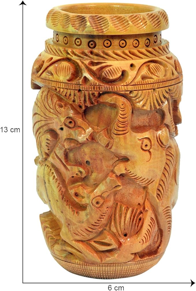 Craft Trade Hand Carved Wood Pen Holder for Desk Organizer for Home School Office Supplies Pencil Cup Pot Storage Box Suitable for Stationery - Camel