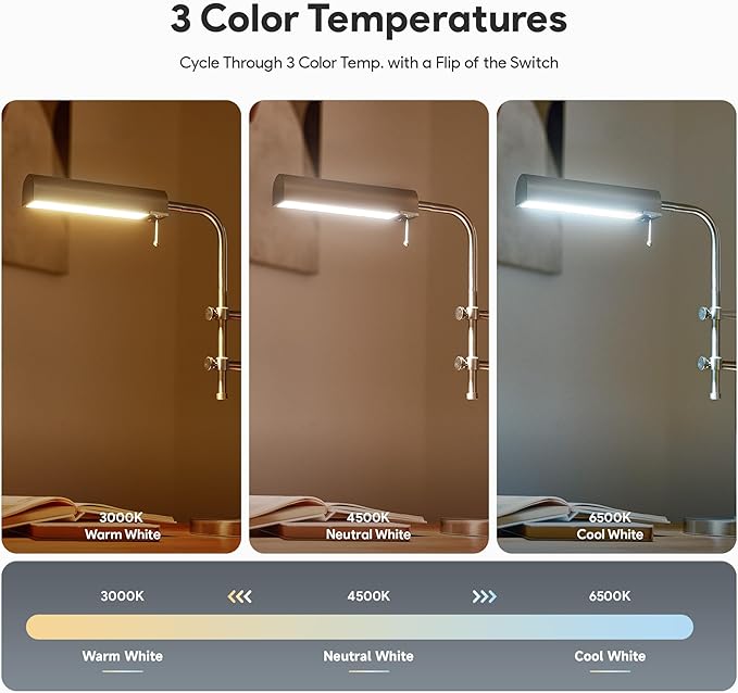 VONLUCE Rustic Desk Lamp, Adjustable Industrial Style Metal Table Lamp, 3 Color Temperatures LED Reading Lamp for Living Room Bedroom Office, Brushed Nickel