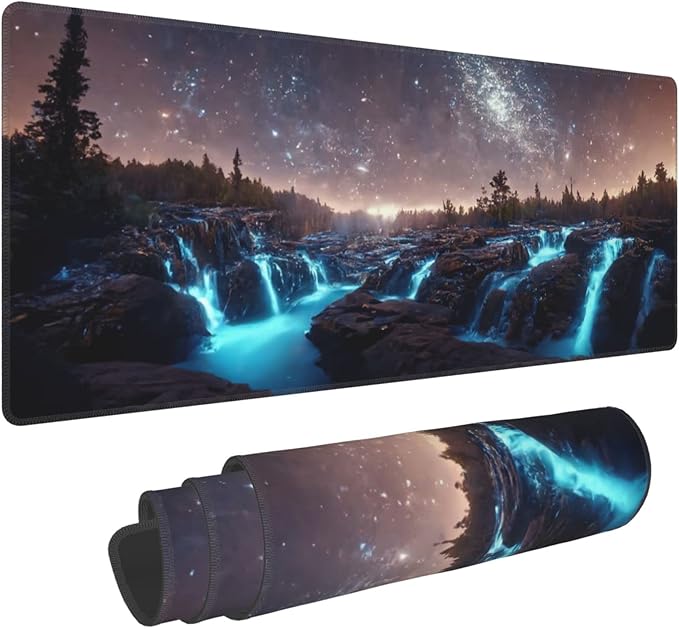 Milky Way with Forests and Waterfalls Extended Big Mouse Pad Large,XL Gaming Mouse Pad Desk Pad,31.5x11.8inch Long Computer Keyboard Mouse Mat Mousepad with 3mm Non-Slip Base for Home Office Work