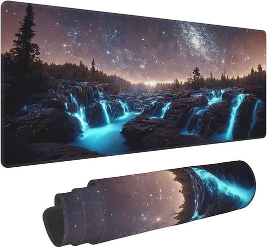 Milky Way with Forests and Waterfalls Extended Big Mouse Pad Large,XL Gaming Mouse Pad Desk Pad,31.5x11.8inch Long Computer Keyboard Mouse Mat Mousepad with 3mm Non-Slip Base for Home Office Work
