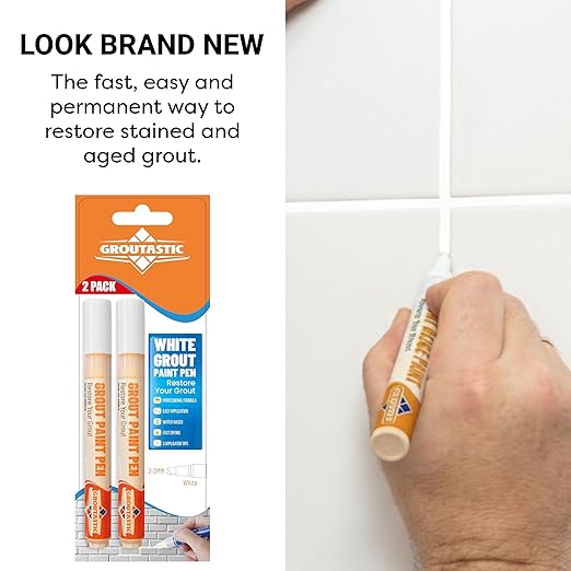 White Grout Paint Pen – Tile Grout Colorant & Sealer Marker, Quick-Dry, Ideal for Bathroom, Shower, Kitchen Tiles – Restores Grout Lines,3 Adjustable Tips (2-3 mm) 2 Pack