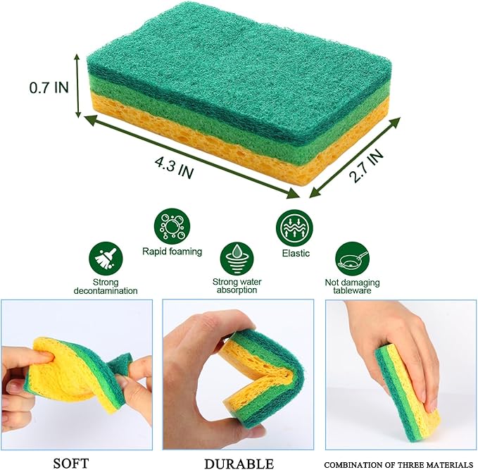 Sponges Kitchen,Non-Scratch Dish Sponge,Biodegradable Sponges for Dishes,The Most Suitable for Cleaning Kitchen Tableware and pots - 12 Pack