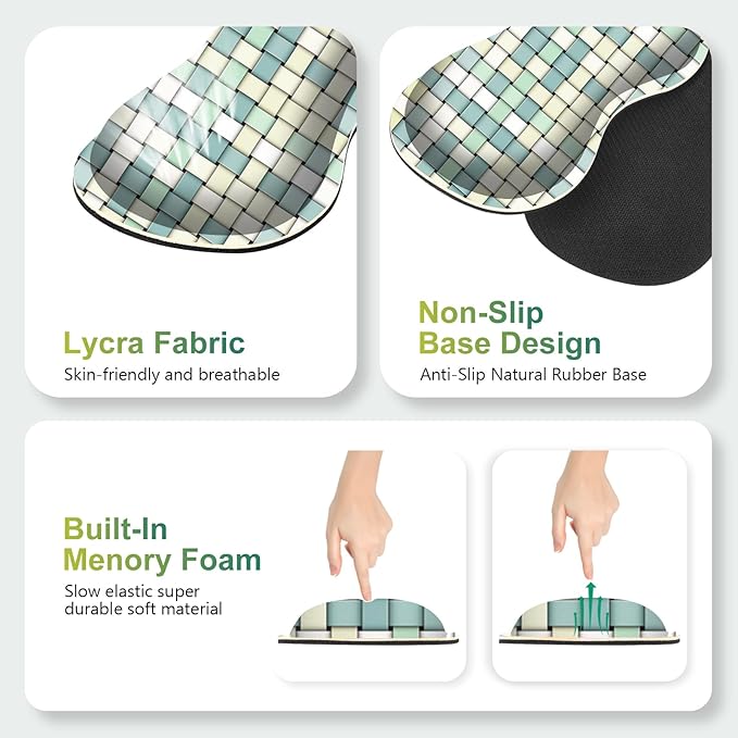 Desk Mat Gaming Mouse Pad, Cute Desk Matt Keyboard Wrist Rest for Desktop, Anti-Slip Mousepad Stitched Edges, XXL Large Mouse Pad with Wrist for Desk Computer I Green Woven Plaid Pattern