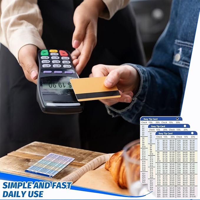 6 PCS Card Size Tip Card for Wallet 15 and 20 Percent Tip Calculator Card 2.1 x 3.3 inch Durable Wallet Card for Restaurant Delivery Hotel Waitress $1 to $100 with 15% and 20%