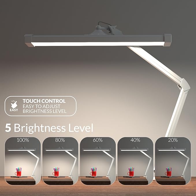 Ultra Bright 2300 Lumens Powerful Professional Eye Care LED Desk Lamp - Brightness Adjustable, Modern Task Light for Home, Beauty, Crafting, Office, Workbench (Daylight, Dimming, White)