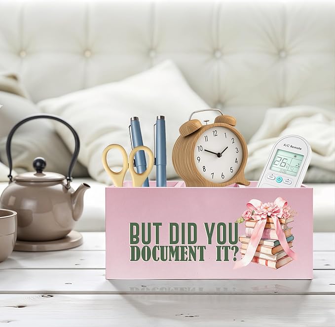 But Did You Document It Pink Pencil Pen Holder for Desk, HR Human Resource Gifts, Funny Work Gifts for Coworkers Wooden Pencil Holder Organizer for Home Office Desk Accessories