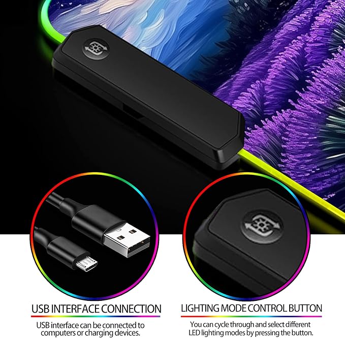 RGB Fantasy Starry Night Lavender Field Gaming Desk Mat, Computer Keyboard Large Extended Long Floral LED Mouse Pad for Office and Home, XL (W27)