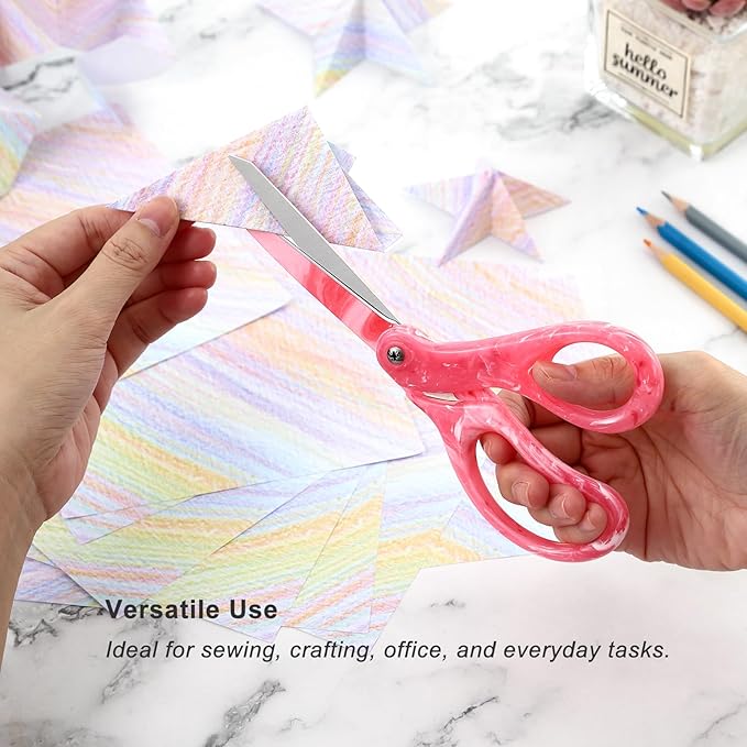 LIVINGO All Purpose Scissors - 8” Sharp Heavy Duty Fabric and Paper Shears with Gradient Pink Color Coating Stainless Steel Blade and Comfort Smooth Grip for Office Home Arts, Crafts