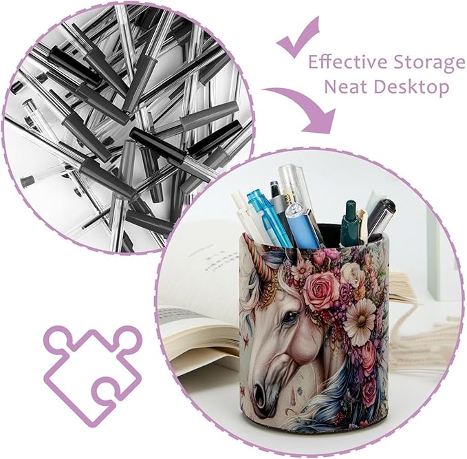 Pencil Cup Holder Desk Organizer, Pen Pot Pen Holder Container Desktop Stationery Organizer Table Flower Pot Makeup Brush Holder, Unicorn Flower Beautiful