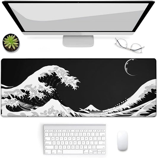 Gaming Mouse Pad, Wave Themed Mouse Pad, Desk Mat, Non-Slip Rubber Base MousePads for Computers Laptop Office School Home Accessories Decor 31.5" x 11.8"