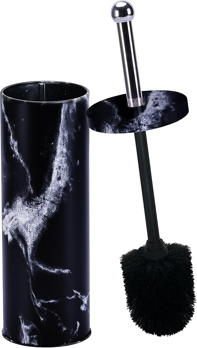Zahari Home Toilet Bowl Brush with Holder, Black, Metal