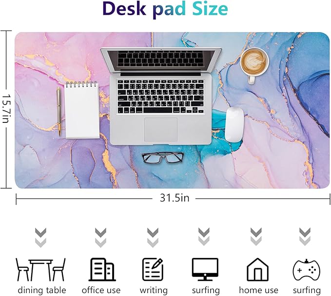 Desk Mat, Desk Pad Dual Leather Sided Desktop Mat for Office and Home,Desk Organization and Accessories Ideal for Large Mouse Pad and Desk Mats on Top of Desks (Blue Pink Marble 31.5"x 15.7")