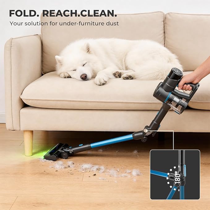 EPROEON Cordless Vacuum Cleaner, 23Kpa 300W Stick Vacuum with Foldable Tube, 45 Mins Runtime, LED Headlight, HEPA Filter, Wall-Mounted Storage, 3-in-1 for Carpet and Hard Floor