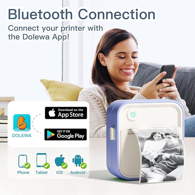 Label Maker Machine, HD Mini Sticker Printer with 7 Rolls Paper, Portable Thermal Print Pod Supports 12-57mm Papers, Bluetooth Pocket Printer for Home, Kitchen, School,Compatible Phone&Tablet (Purple)