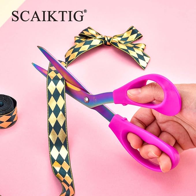 8.5‘’ Bent Fabric Scissors All Purpose Sharp Heavy Duty, Bent Shears for Sewing Crafting Cutting Clothes, Felt, Leather, Paper Supplies, Purple Handle and Titanium Coating Blades, 2-Pack