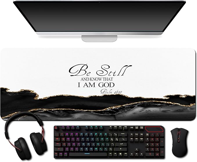 Inspiring Extended Gaming Mouse Pad (31.4x11.8 in), Large Non-Slip Rubber Base Mousepad,Keyboard Mouse Mat Desk Pad for Work, Game, Office, Home -Black White Gole Marble