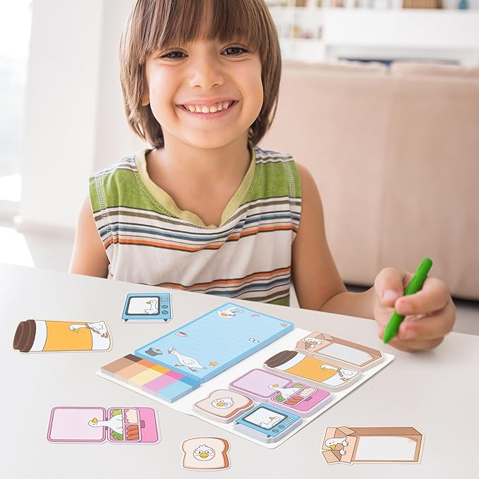 B1ykin Sticky Notes Set, Cartoon Theme Cute Self-Stick Notes Pad Teacher Appreciation Gifts, Self-Adhesive Writing Memo Pages Sticky to Do Notepad Thank You Gift for School (Funny Silly Goose)