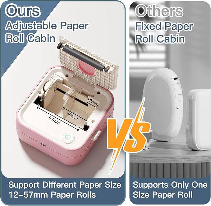 Label Maker Machine, HD Mini Sticker Printer with 7 Rolls Paper, Portable Thermal Print Pod Supports 12-57mm Papers, Bluetooth Pocket Printer for Home, Kitchen, School (Light Pink)