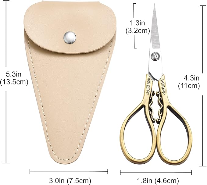 Small Precision Detail Scissors, 4.3in Sharp Pointed Tip Vintage Embroidery Shears W/Sheath for Craft, Sewing, Cross Stitch, Artwork, Thread Cutting