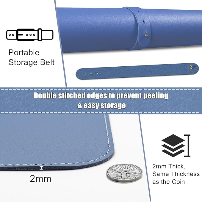 Large PU Leather Desk Pad Protector, Non-Slip Computer Mat, 55'' x 17'' Office Mat for Home & Office, Laptop Blotter Pad for Mouse and Keyboard, Lake Blue