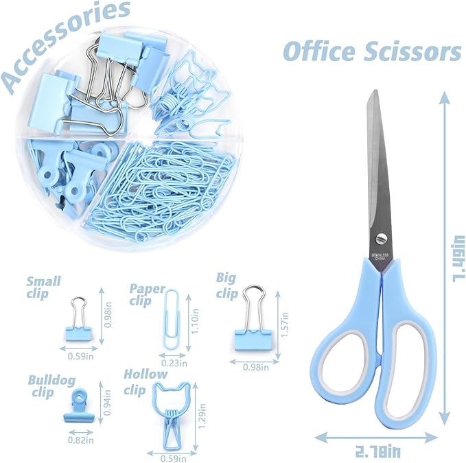 Blue Desk Accessories, Rotating Pen Holder Set,Blue Office Supplies with Stapler and Tape Dispenser Set, Gifts for Office Clerks,Student