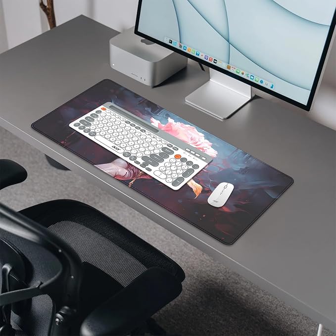 Artistic Flowers Mouse Pad,XL Floral Mousepad Desk Pad with Stitched Edges,Non-Slip Waterproof Rubber Base Mouse Mat Desk Mat for Office Computer Keyboard Laptop Home(27.5x11.8 in)