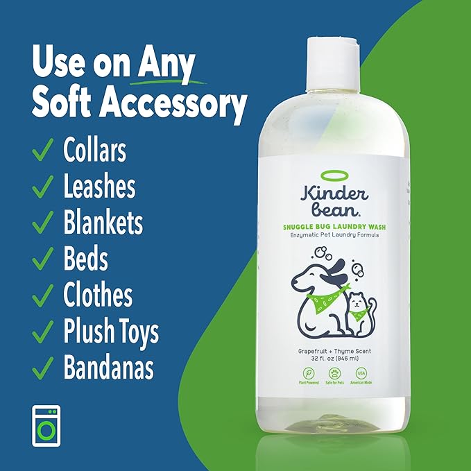 Kinderbean Dog and Cat Laundry Wash, 2-Pack 32 oz. Enzyme Formula Pet Laundry Detergent Removes Pet Odors, Cleans Stains from Cat or Dog Urine, Safe Laundry Odor Eliminator for Bedding, Collars, Toys
