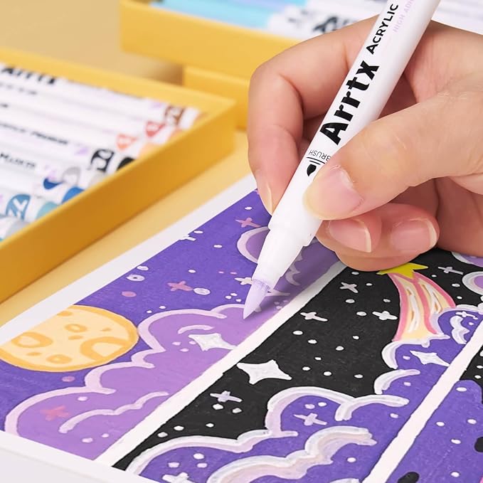 Arrtx Acrylic Markers Basic Series 48 Colors,Brush Tip Acrylic Paint Pens for Rock Painting,Glass,Stone,Wood,Ceramic,Fabric,DIY Crafts & Art Supplies