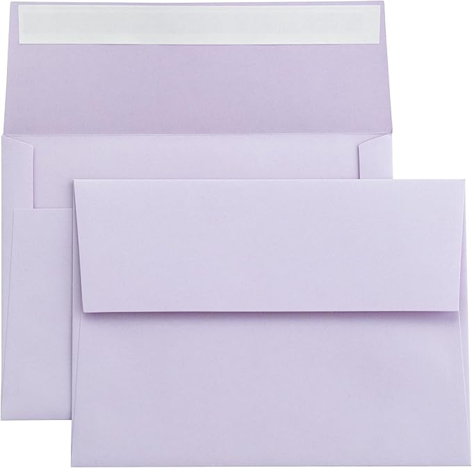 PONATIA 50 Pieces 5x7 Envelopes, Lilac A7 Envelopes Self Seal for Weddings, Invitation Cards, Photos, Postcards, Greeting Cards Mailing, Baby Shower, Graduation, Christmas Gift Cards