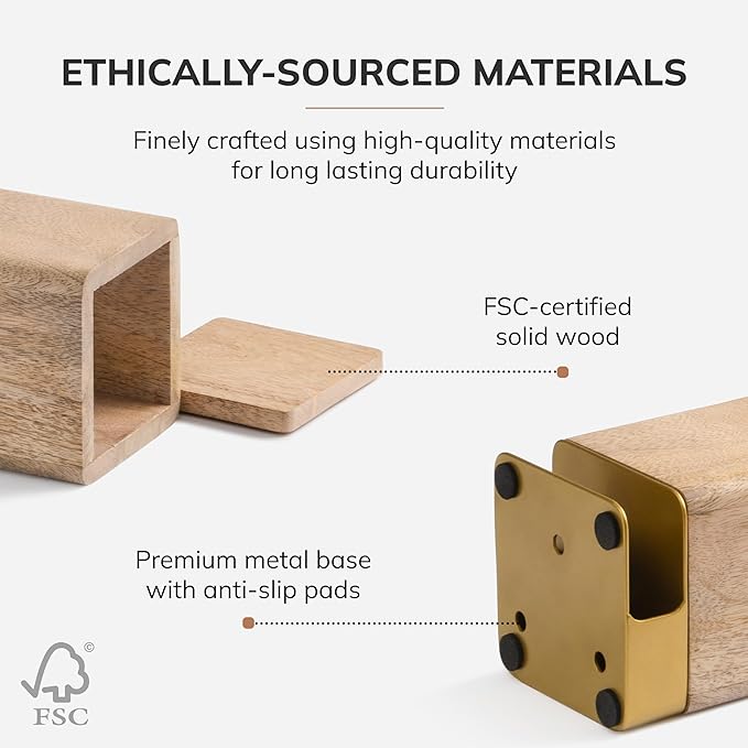 Anji Mountain Mango Wood Pen Holder with 2 Coasters, Stained Wood & Powder Coated Metal Pen Holder, Sustainable Room Decor Desk Organizer, Stylish Designer Pencil Case for Office Supplies