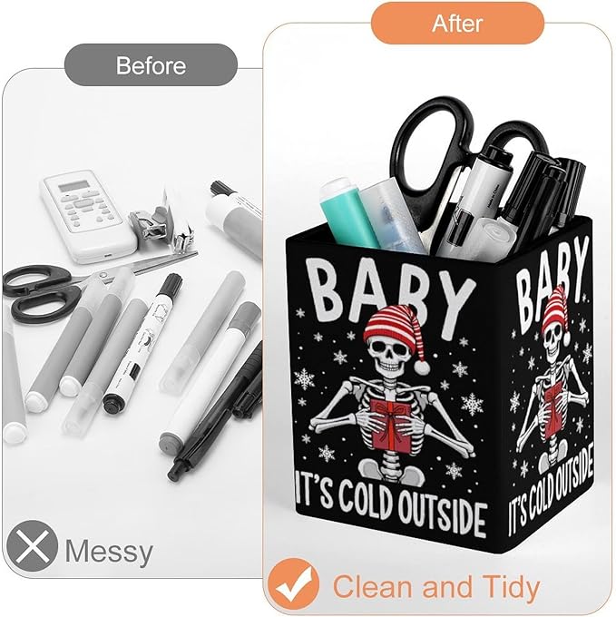 Fashion Pencil Pen Holder Cup, Waterproof Office Supplies, Waterproof Multifunctional Office Supplies Christmas Skeleton Funny Sugar Skull