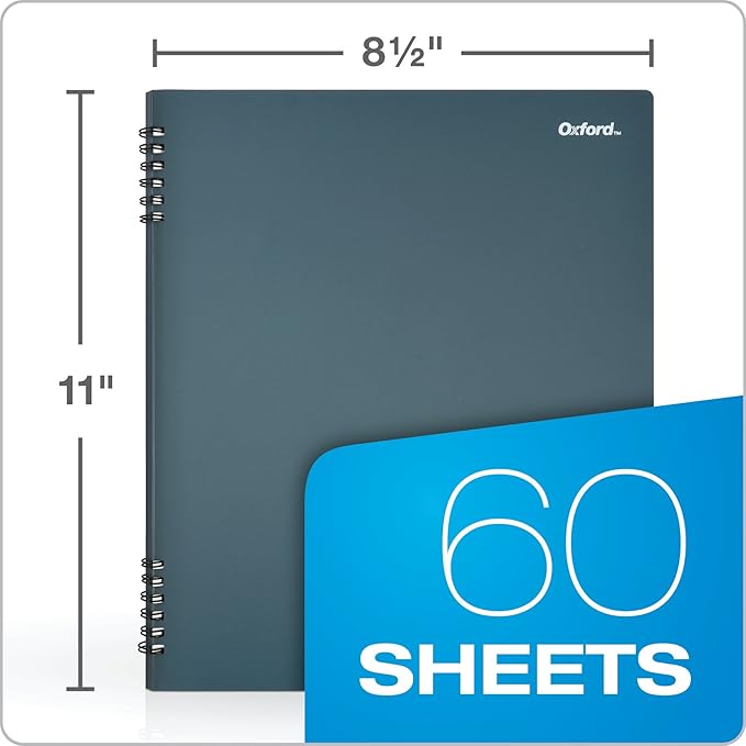 Oxford Stone Paper Notebook, School Notebooks, Journal for Writing, 8-1/2" x 11", Blue Cover, 60 Sheets, 2 Pack (161646)