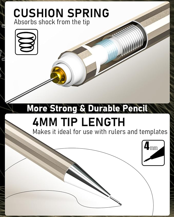 Nicpro 34PCS Art Mechanical Pencil Set, Metal Drafting Pencil 0.3 mm & 0.5 mm & 0.7 mm & 0.9 mm & 2PCS 2mm Lead Holder (6B 4B 2B HB 2H 4H Colors) For Sketching Drawing With 19 Tube Lead Refills Case