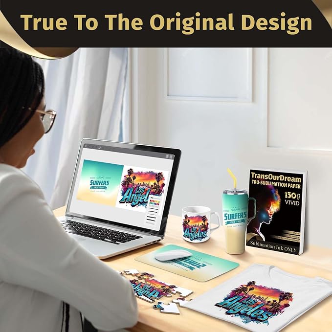 TransOurDream 130g Tru-Sublimation Paper 20 sheets for Inkjet Printers (Vivid, 8.5x11") Sublimation Heat Transfer Paper for Sublimation Ink ONLY
