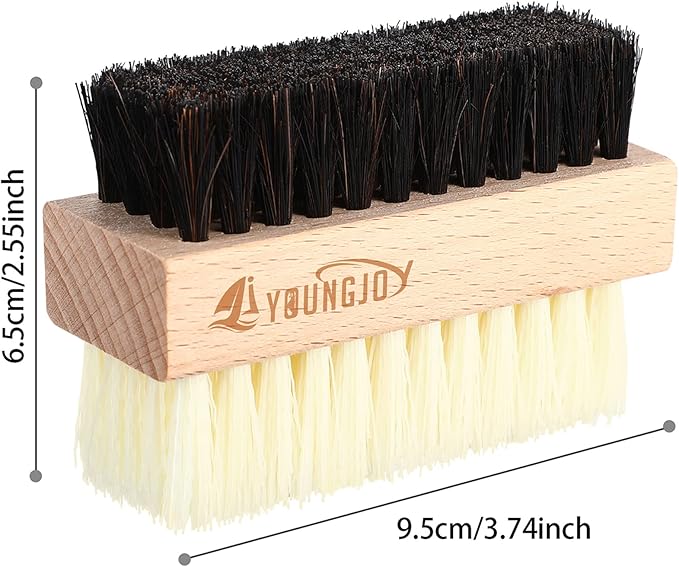 YoungJoy 2 Pieces Dual Sided Sneaker Shoe Cleaner Brush Set Shoes Clean Brush Kit Both Boar and Plastic Bristles with Microfiber Cloth (A)