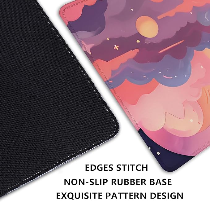 Red Cloud Desk Mat Cute Mouse Pad,Kawaii Anime Large Mousepad with Non-Slip Stitched Edges,Keyboard Mouse Mat Desk Pad for Women Girl Work Office Home(27.5X11.8 in)