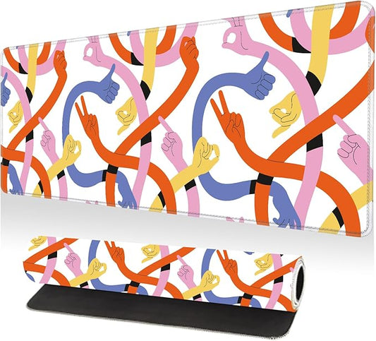 Large Desk Mat, Desk Matt for Desktop, Computer Gaming Mouse Pads, Anti-Slip Rubber Base, Stitched Edges Soft Mat for Desktop Office Home 31.5 x 11.8 Inches (Abstract Gesture Lines)
