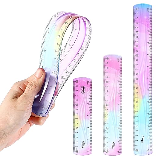 3 Pieces Flexible Ruler, Mabor Plastic Ruler 6inch 8inch 12inch Shatterproof Straight Edge Soft Bendable Rulers for Kids Classroom Office Home Supplies